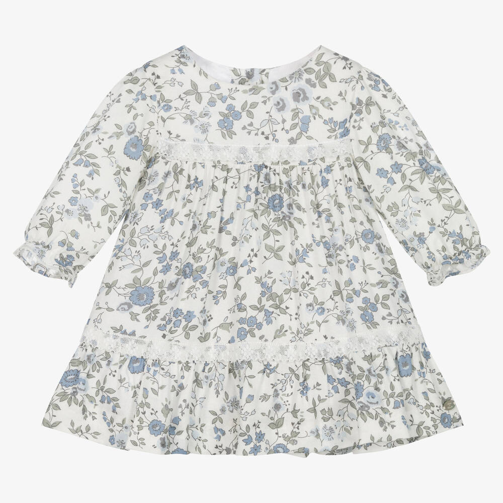 Tartine et Chocolat - Girls Ivory & Blue Floral Dress | Childrensalon