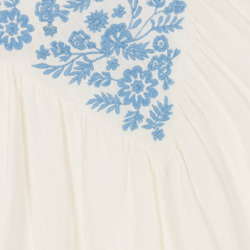 Tartine et Chocolat-Girls Ivory & Blue Floral Linen Dress | Childrensalon Outlet