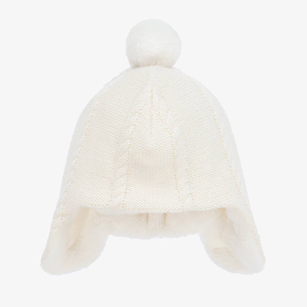 Tartine et Chocolat-Girls Ivory Cable-Knit Pom Hat | Childrensalon Outlet