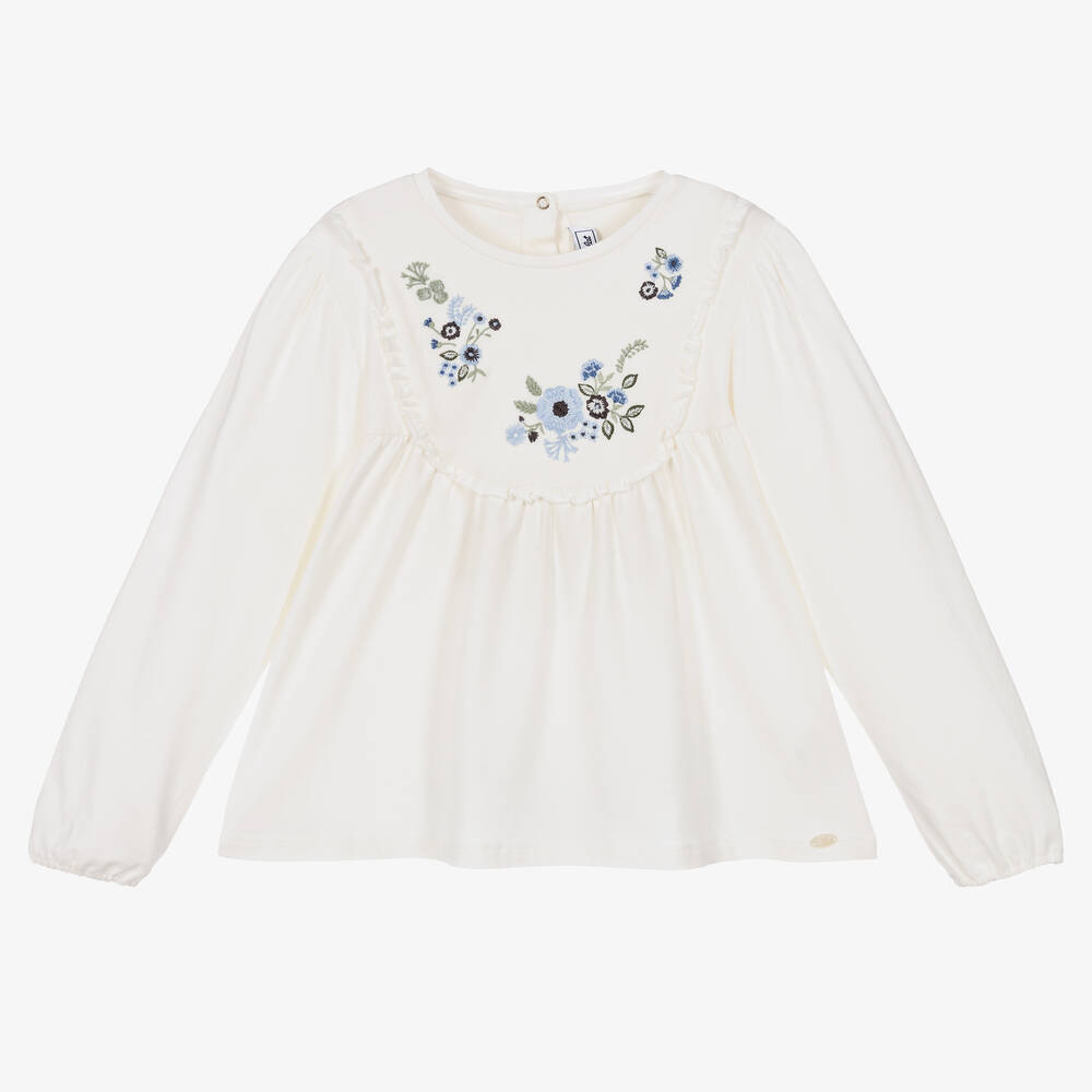 Tartine et Chocolat - Girls Ivory Cotton Jersey Blouse | Childrensalon