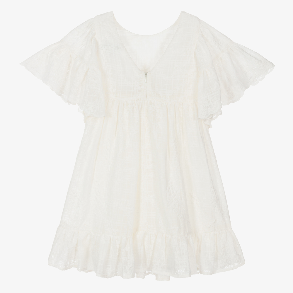 Tartine et Chocolat-Girls Ivory Cotton Lace Dress | Childrensalon Outlet