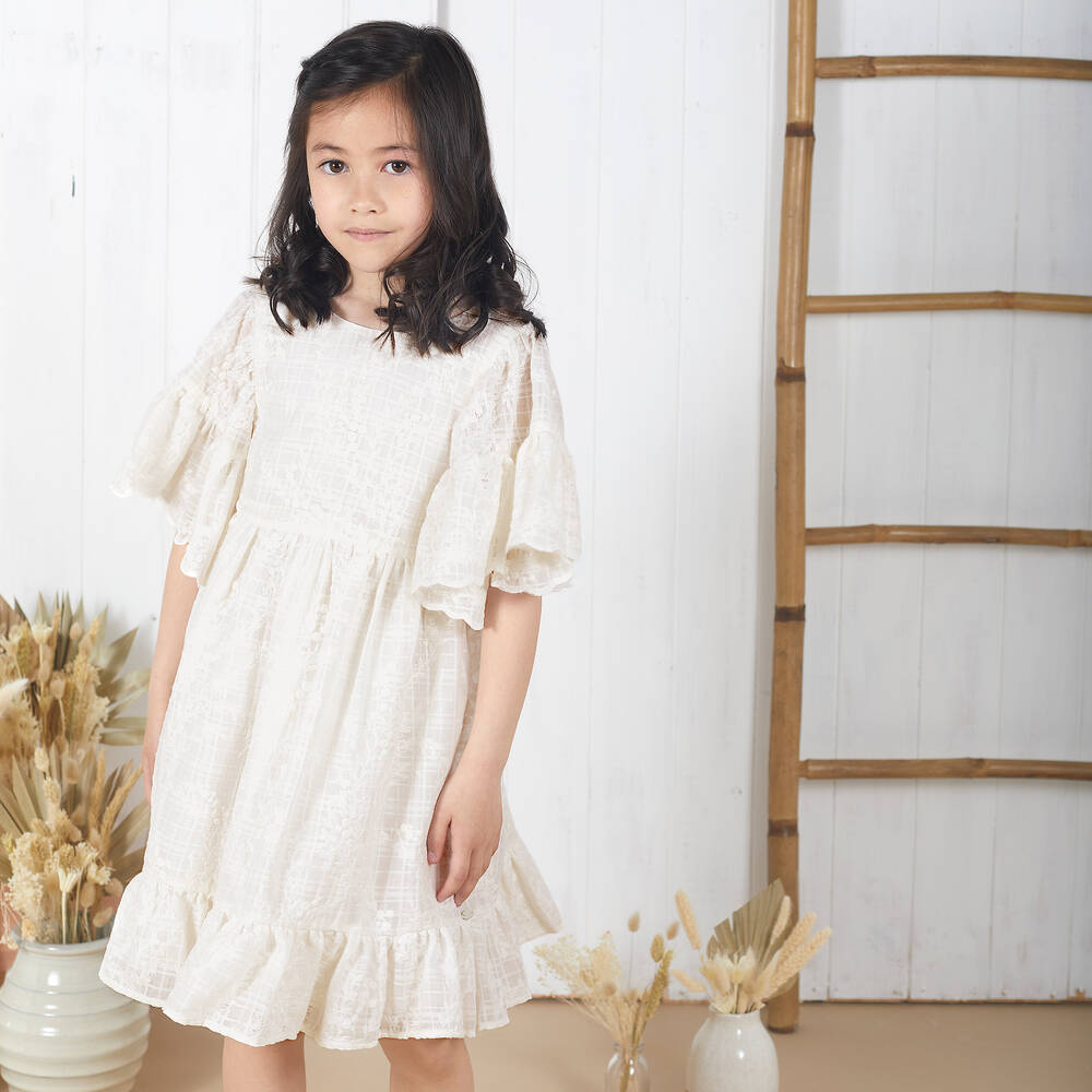 Tartine et Chocolat-Girls Ivory Cotton Lace Dress | Childrensalon Outlet
