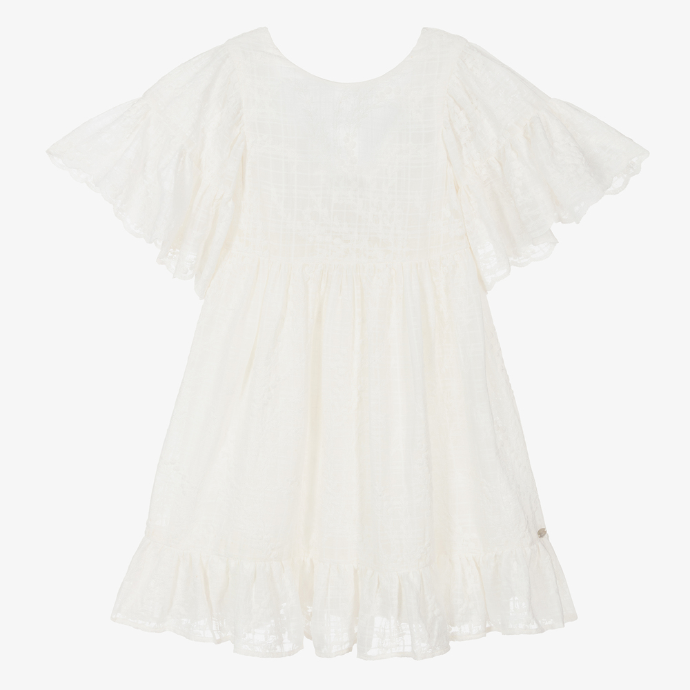 Tartine et Chocolat - Girls Ivory Cotton Lace Dress | Childrensalon