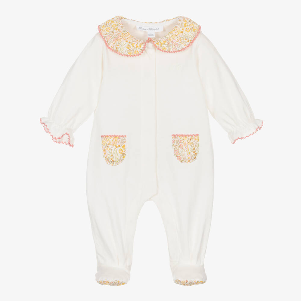 Tartine et Chocolat-Girls Ivory Cotton Liberty Print Babygrow | Childrensalon Outlet