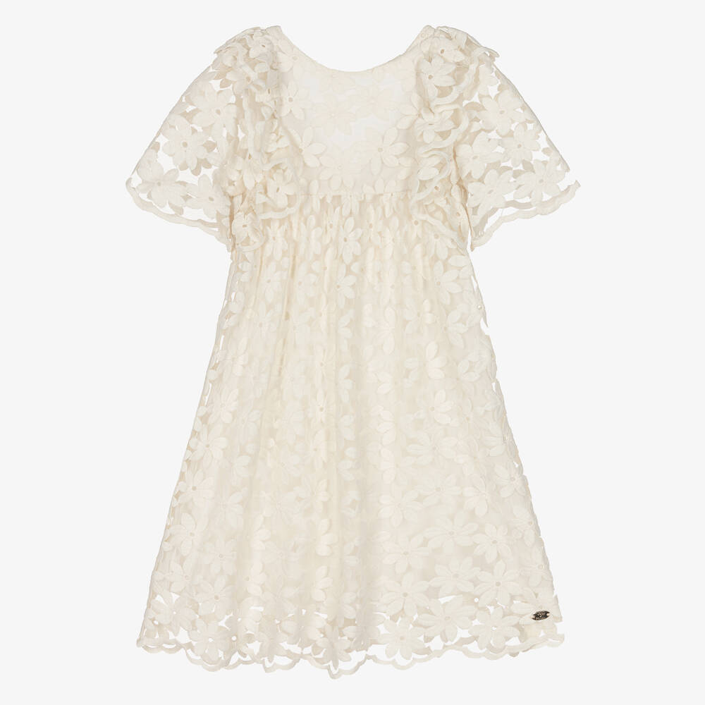 Tartine et Chocolat - Girls Ivory Embroidered Floral Dress | Childrensalon