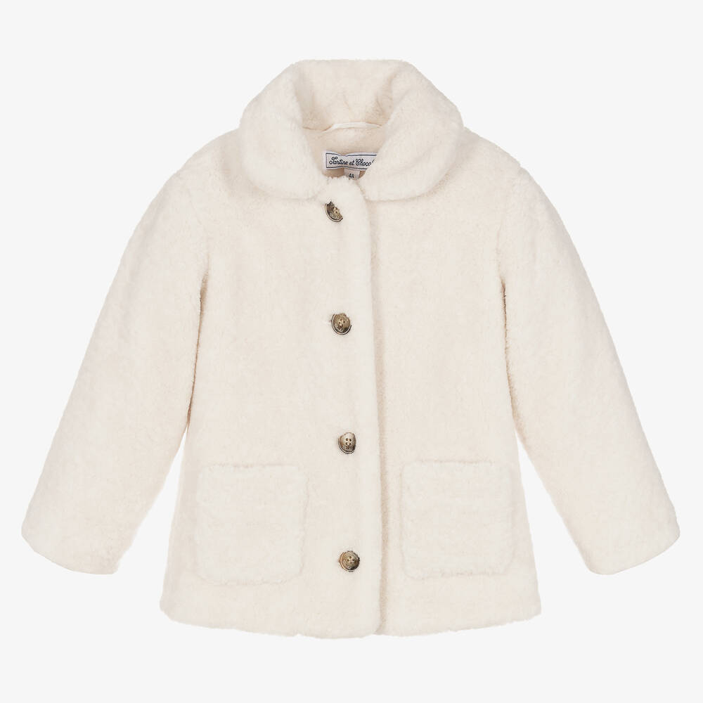 Tartine et Chocolat - Girls Ivory Faux Fur Coat | Childrensalon