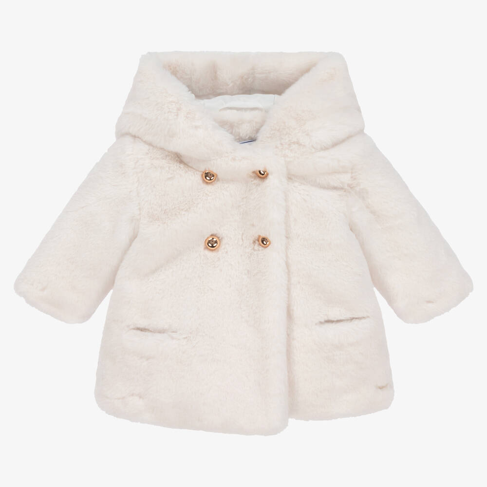 Tartine et Chocolat - Girls Ivory Faux Fur Coat | Childrensalon