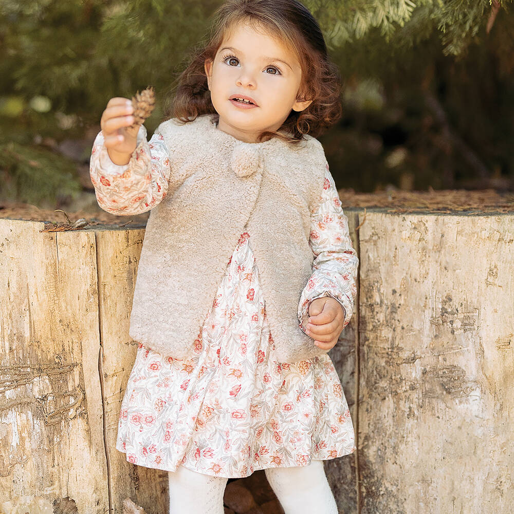 Tartine et Chocolat Girls Ivory Faux Fur Gilet Childrensalon