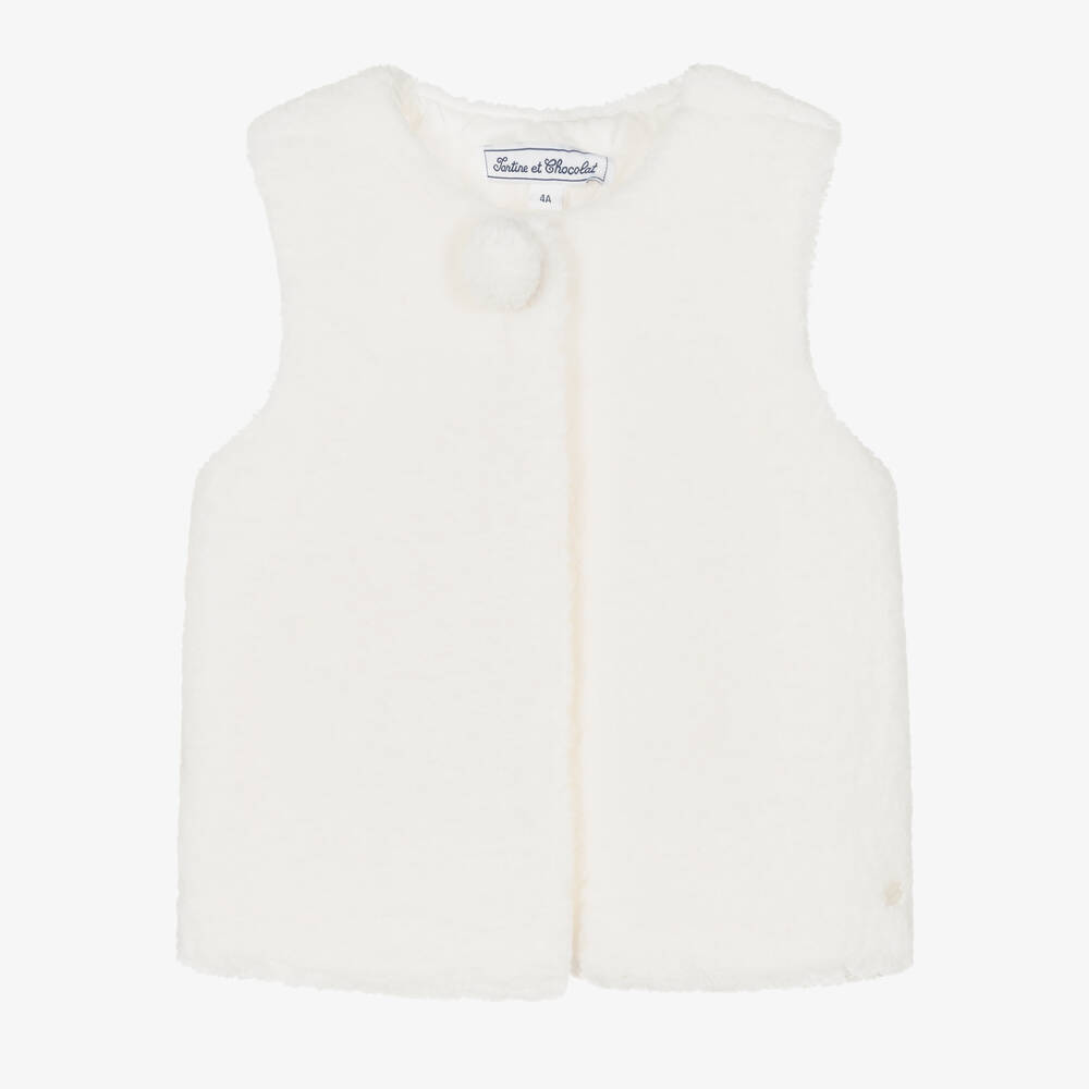 Tartine et Chocolat-Girls Ivory Faux Fur Gilet | Childrensalon Outlet