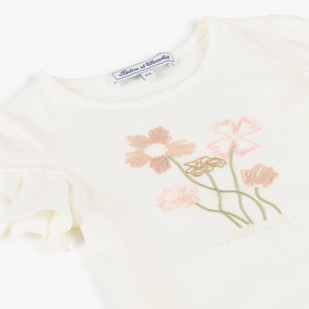 Tartine et Chocolat-تي شيرت قطنية عاجية بنقشة زهور للبنات | Childrensalon Outlet