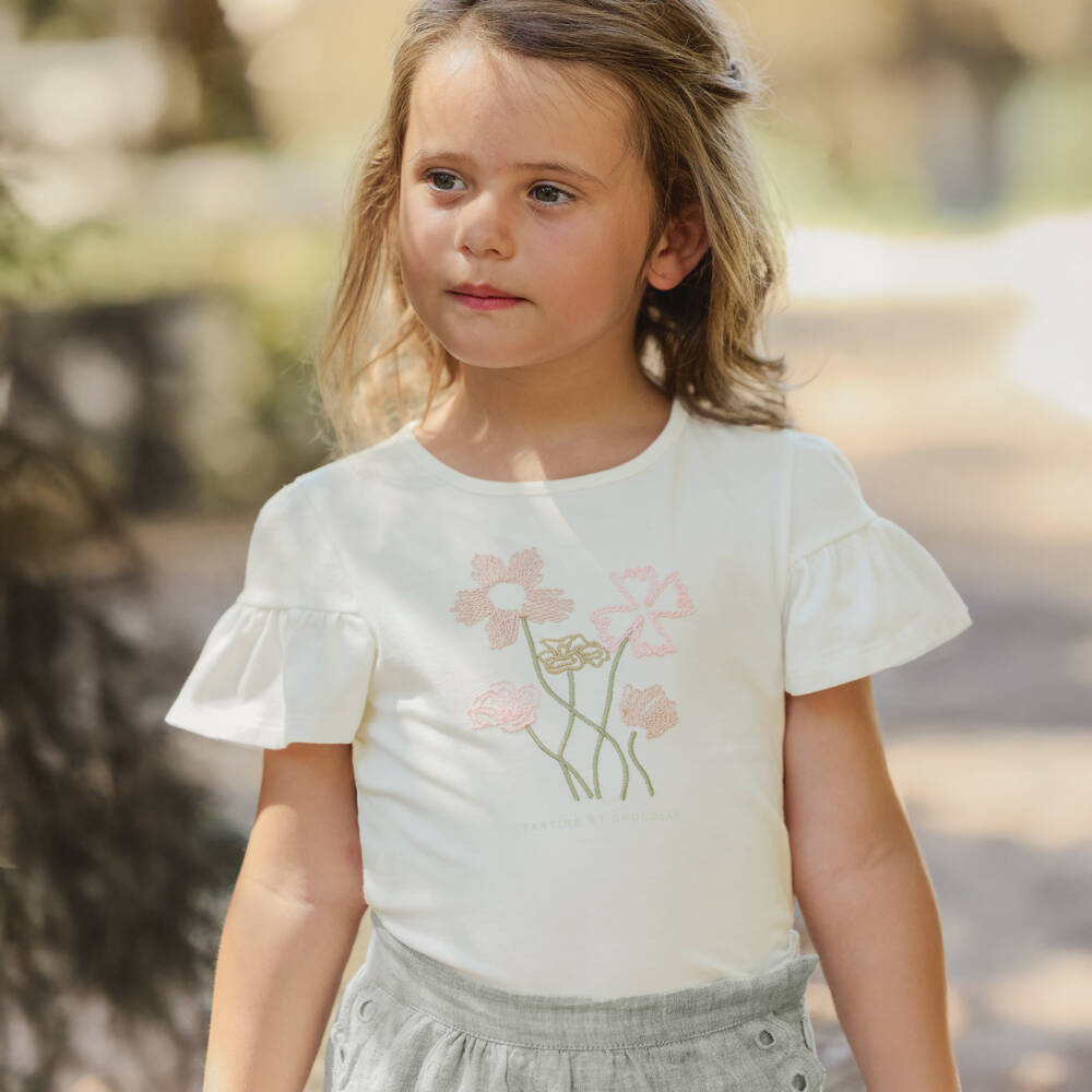 Tartine et Chocolat-تي شيرت قطنية عاجية بنقشة زهور للبنات | Childrensalon Outlet