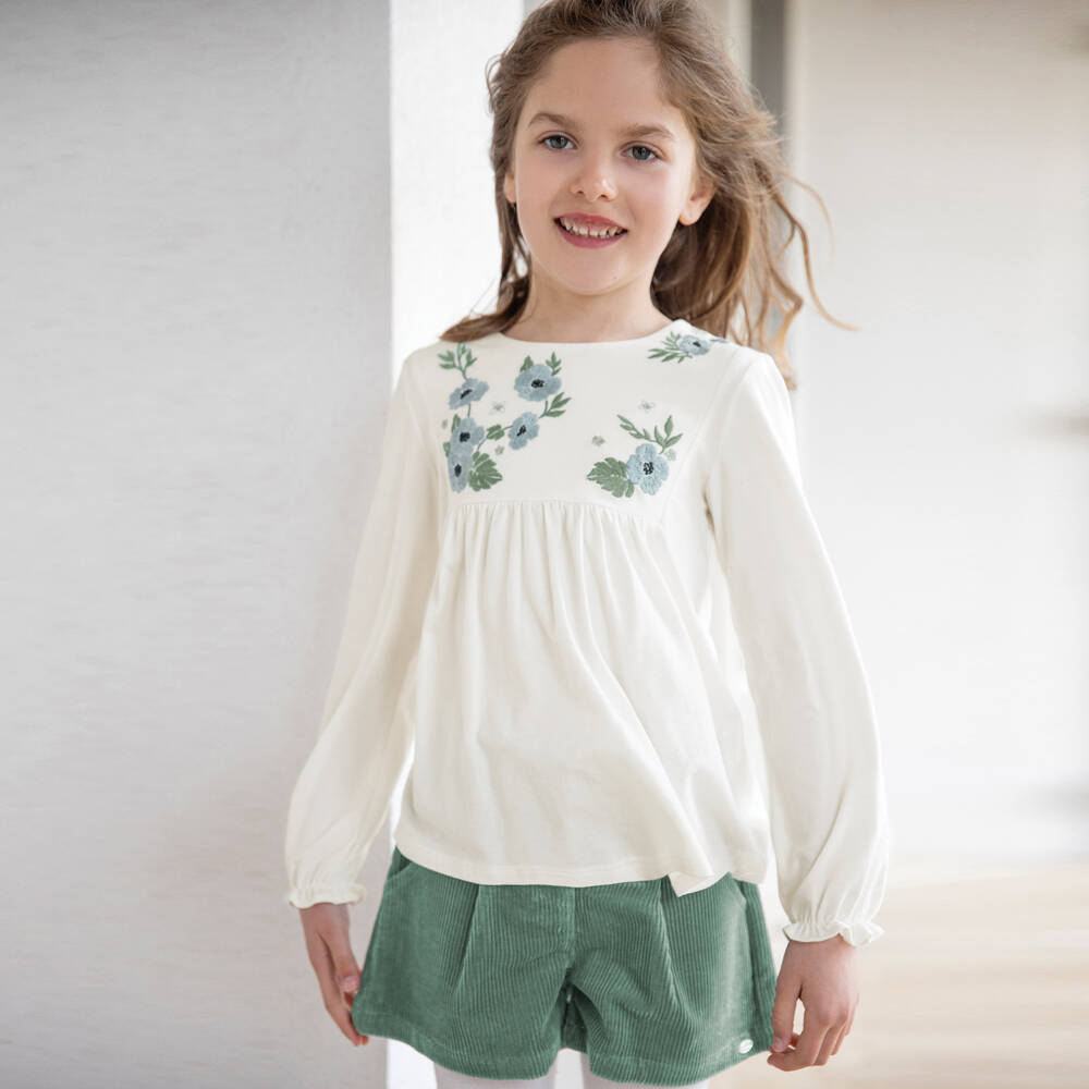 Tartine et Chocolat-Girls Ivory Floral Embroidered Blouse | Childrensalon Outlet