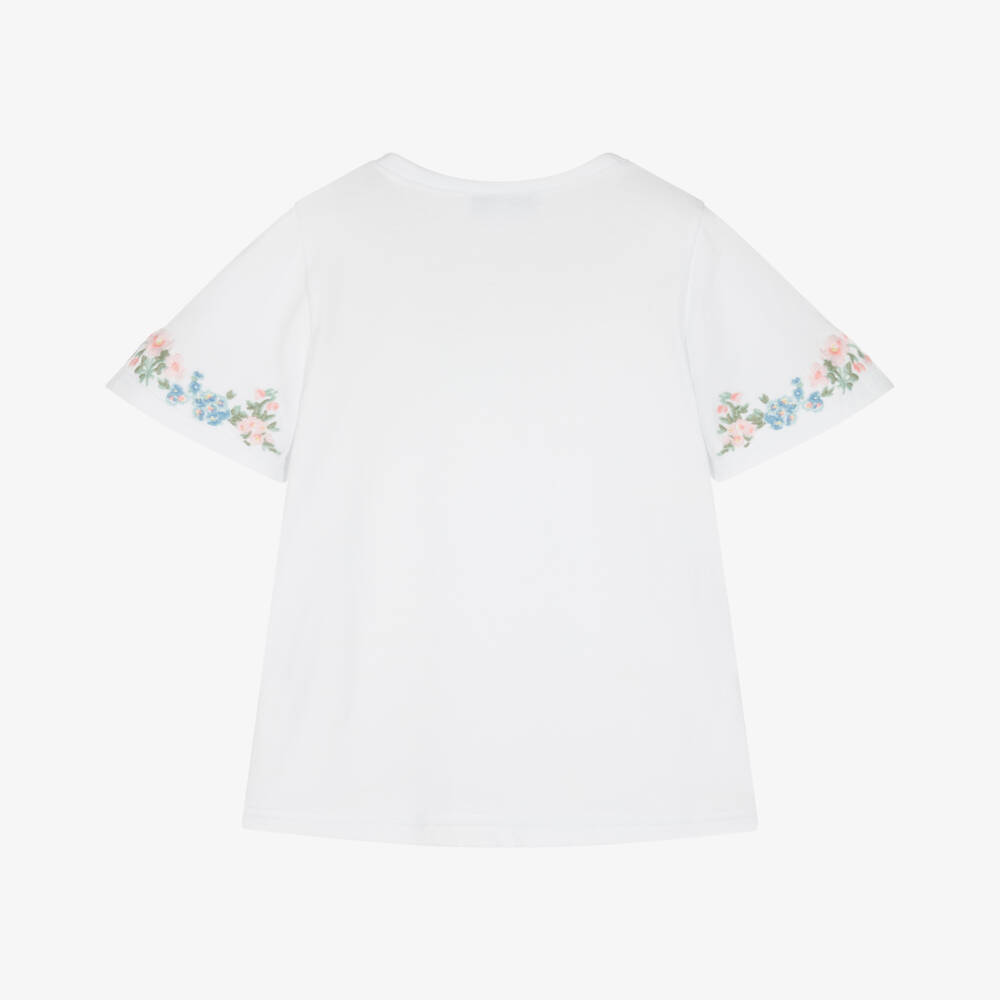 Tartine et Chocolat-Girls Ivory Floral Embroidered Tee | Childrensalon Outlet