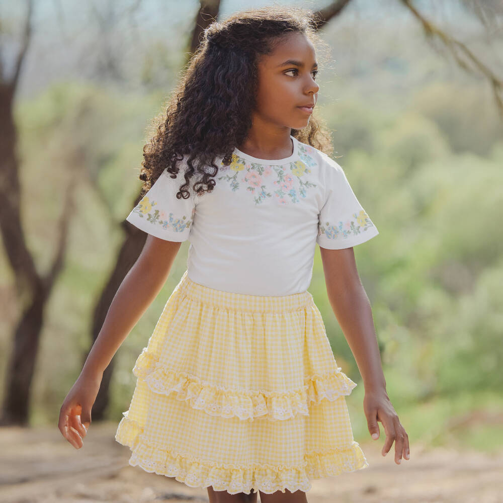 Tartine et Chocolat-Girls Ivory Floral Embroidered Tee | Childrensalon Outlet