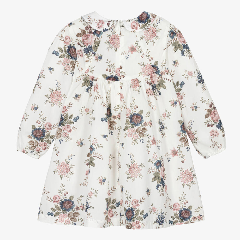 Tartine et Chocolat-فستان أطفال بناتي قطن لون عاجي بطبعة ورود | Childrensalon Outlet