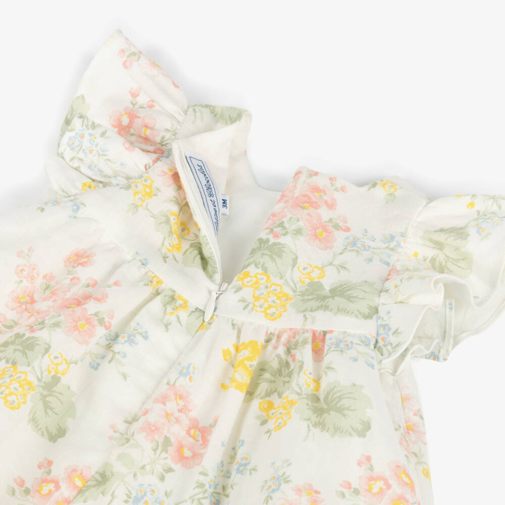 Tartine et Chocolat-Girls Ivory Floral Linen Frock | Childrensalon Outlet