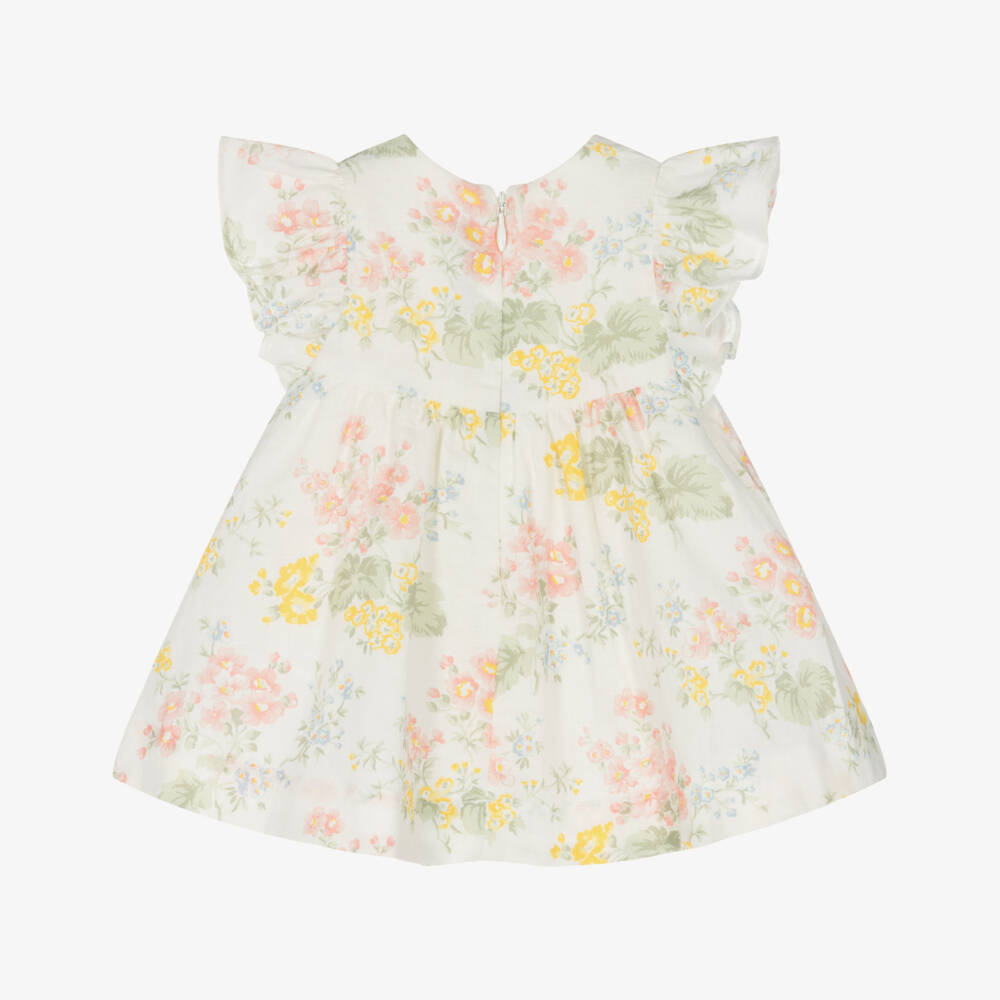 Tartine et Chocolat-Girls Ivory Floral Linen Frock | Childrensalon Outlet