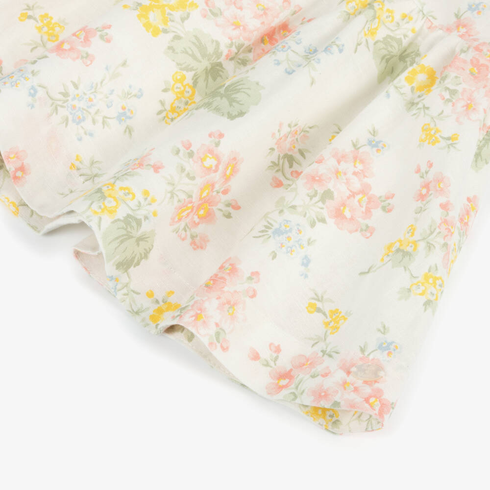 Tartine et Chocolat-Girls Ivory Floral Linen Frock | Childrensalon Outlet