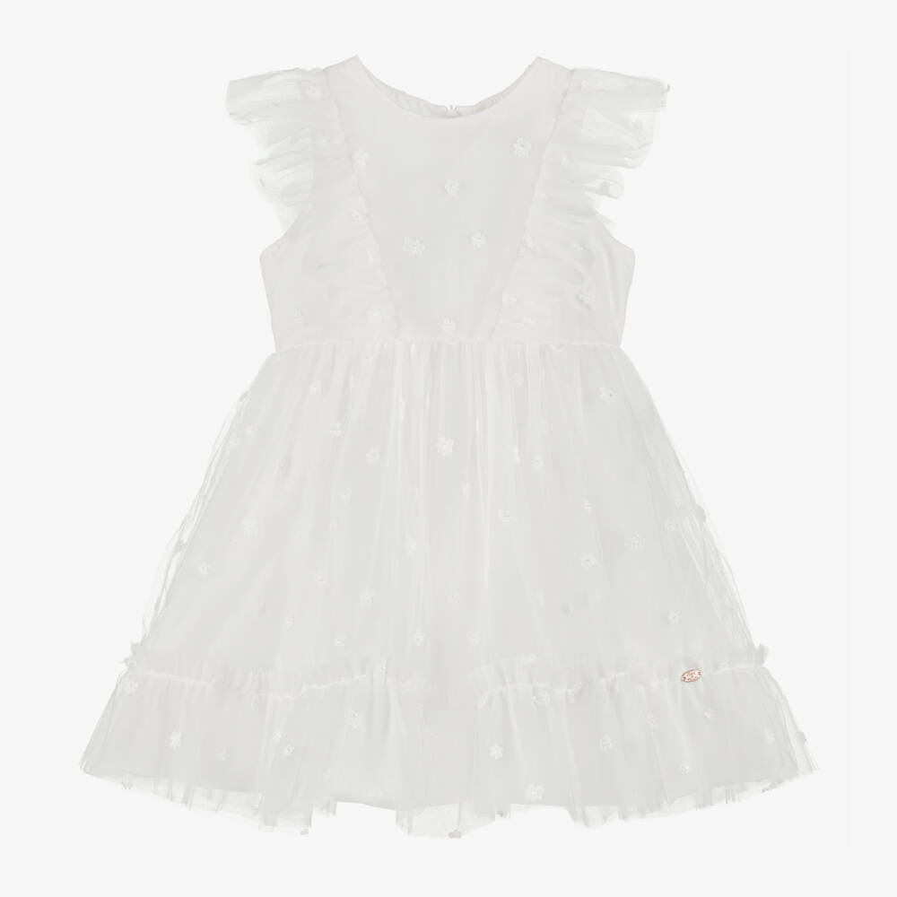 Tartine et Chocolat-Girls Ivory Floral Tulle Gown | Childrensalon Outlet