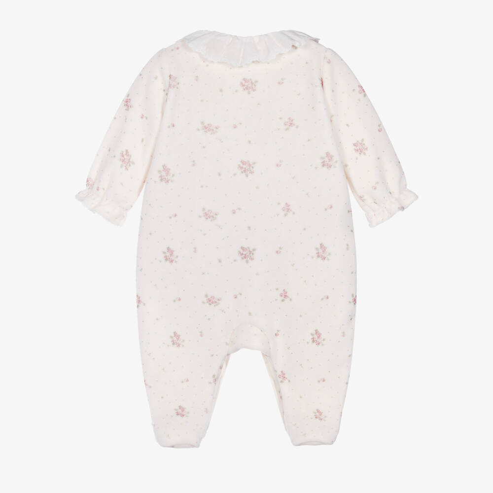 Tartine et Chocolat-Girls Ivory Floral Velour Sleepsuit | Childrensalon Outlet