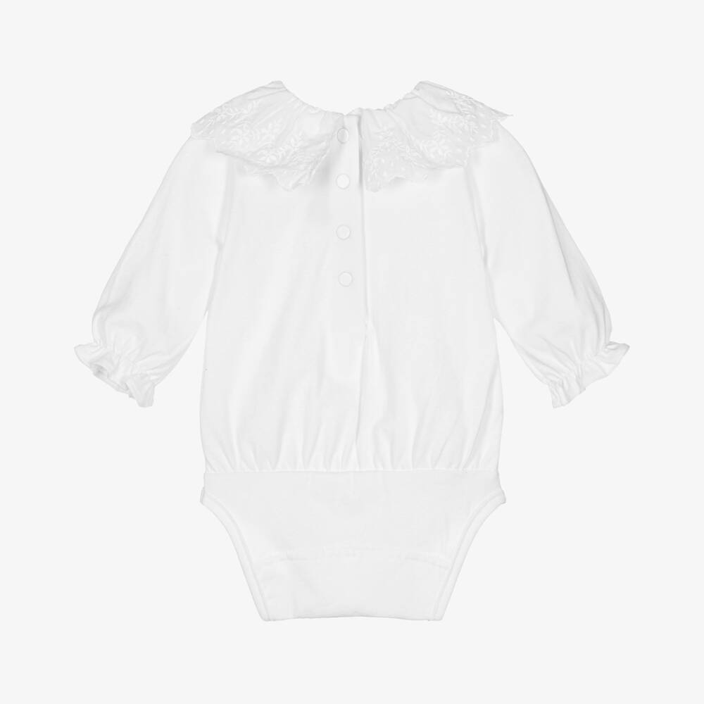 Tartine et Chocolat-أفرول قطن بياقة كشكش لون أبيض | Childrensalon Outlet