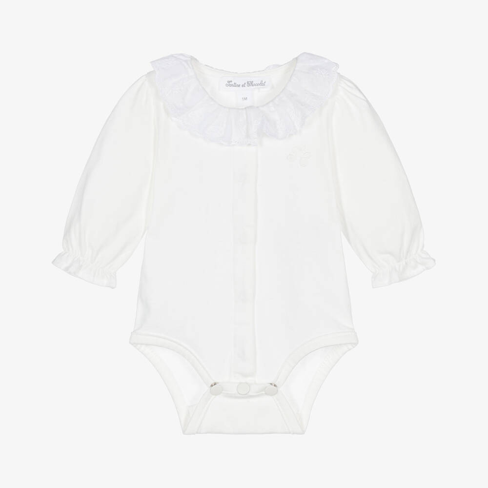 Tartine et Chocolat-Girls Ivory Frilled Bodysuit | Childrensalon Outlet