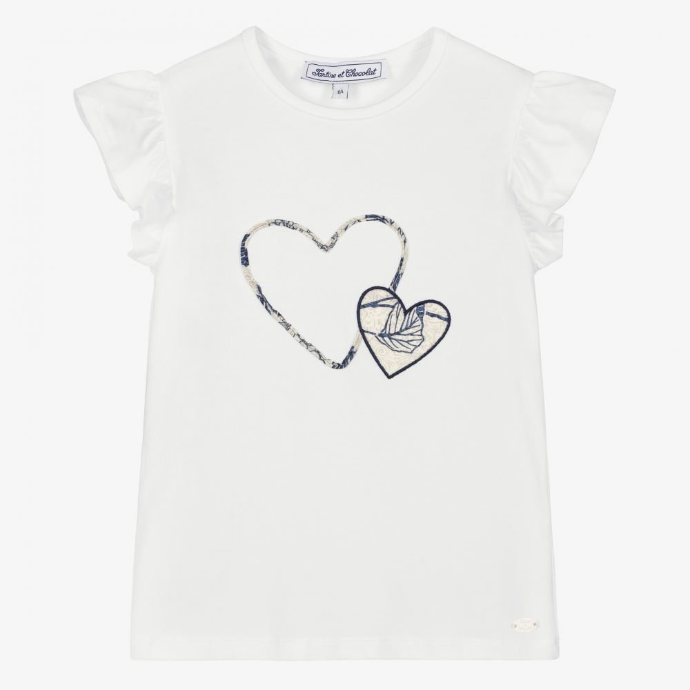 Tartine et Chocolat - Girls Ivory Heart T-Shirt | Childrensalon