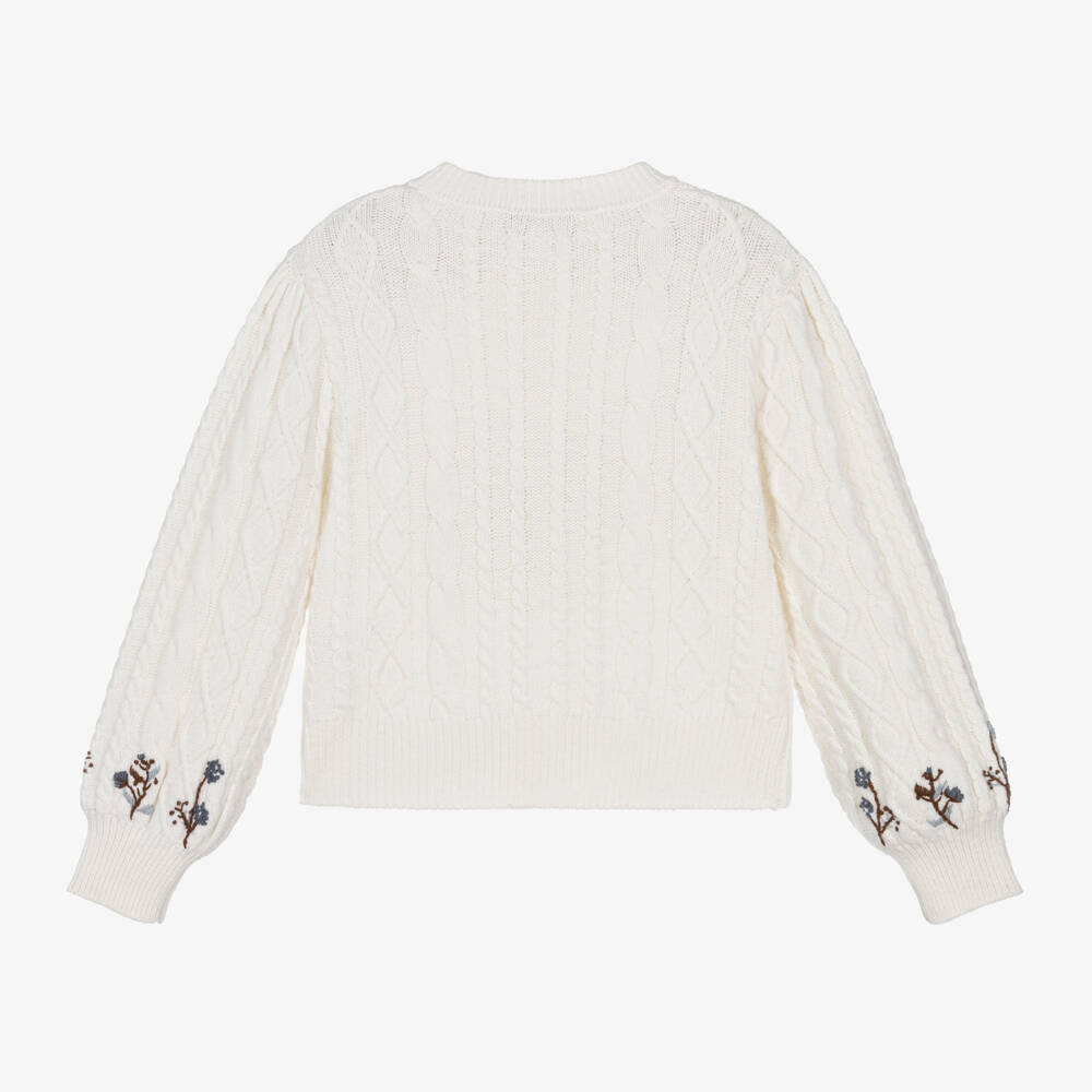 Tartine et Chocolat-Girls Ivory Knit Wool Cardigan | Childrensalon Outlet