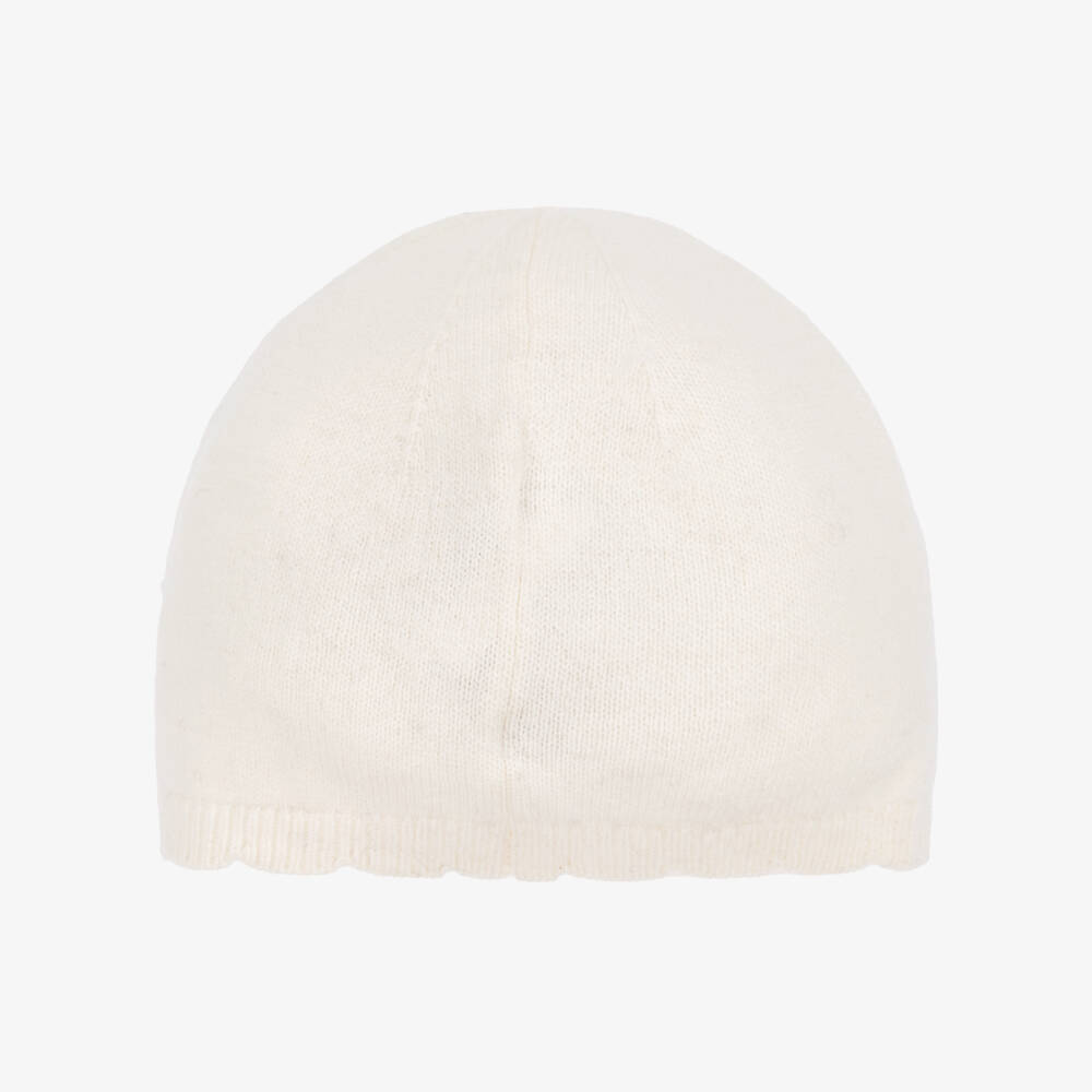 Tartine et Chocolat-Girls Ivory Knitted & Embroidered Floral Hat | Childrensalon Outlet