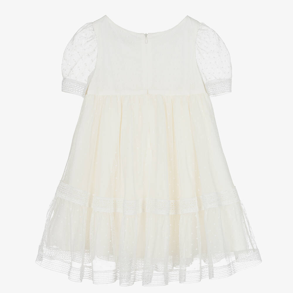 Tartine et Chocolat-Кремовое платье из тюля с кружевом | Childrensalon Outlet