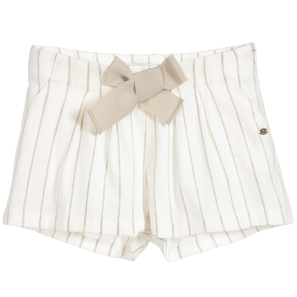 Tartine et Chocolat - Girls Ivory Linen Blend Shorts | Childrensalon