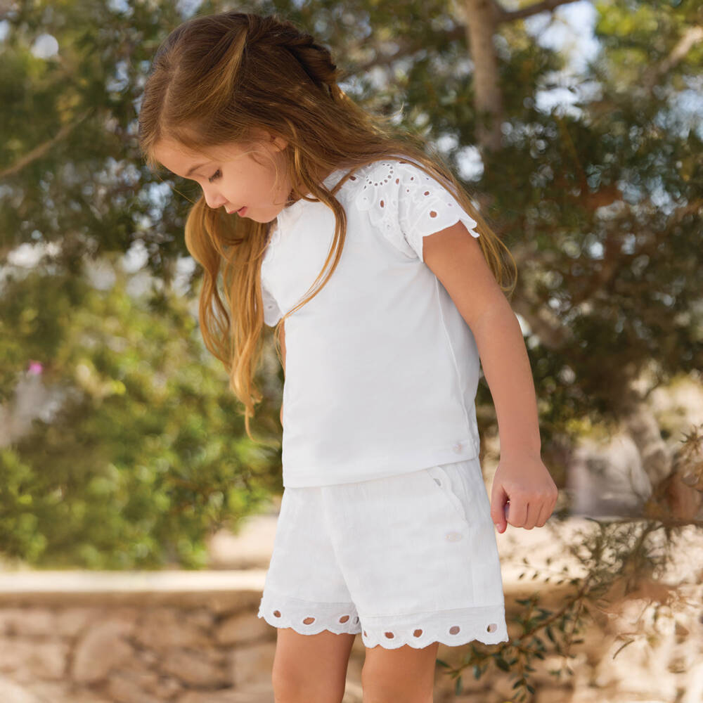 Tartine et Chocolat-Girls Ivory Linen Breezy Shorts | Childrensalon Outlet