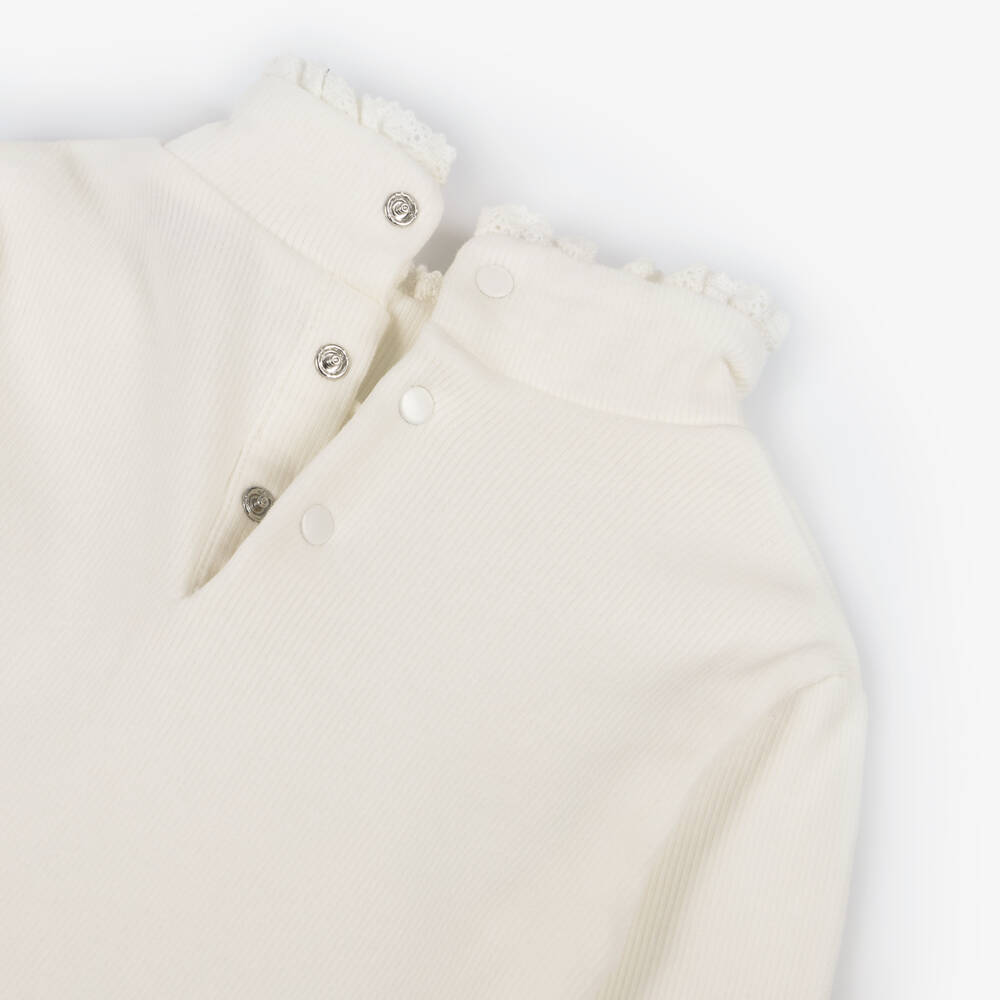 Tartine et Chocolat-Girls Ivory Long-Sleeve Cotton Top | Childrensalon Outlet