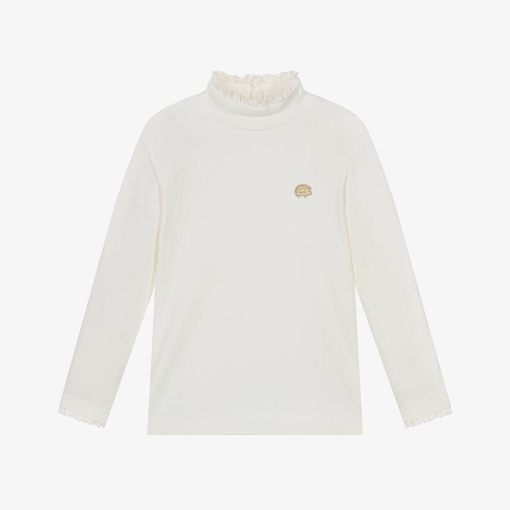 Tartine et Chocolat-Girls Ivory Long-Sleeve Cotton Top | Childrensalon Outlet