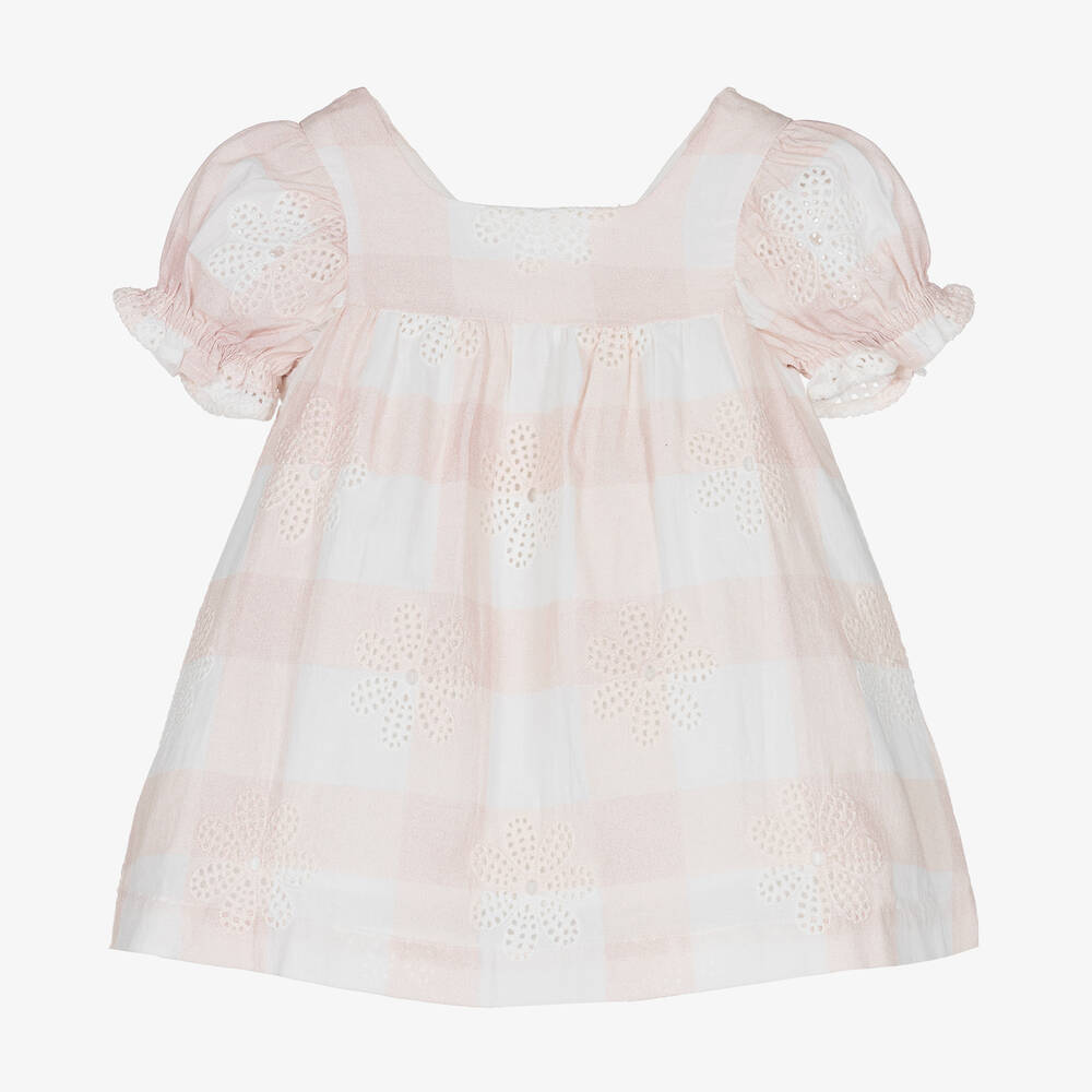 Tartine et Chocolat-Girls Ivory & Pink Check Cotton Dress | Childrensalon Outlet