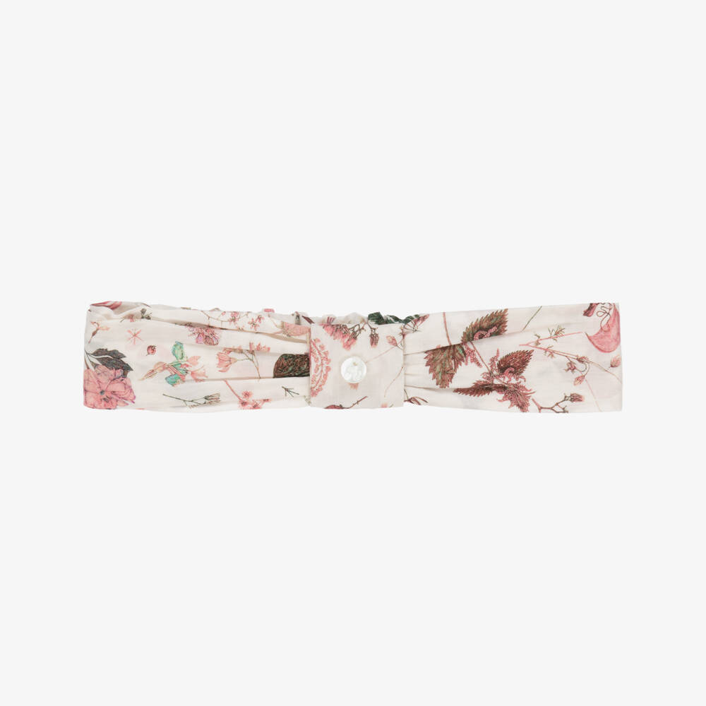 Tartine et Chocolat-Girls Ivory & Pink Floral Cotton Headband | Childrensalon Outlet