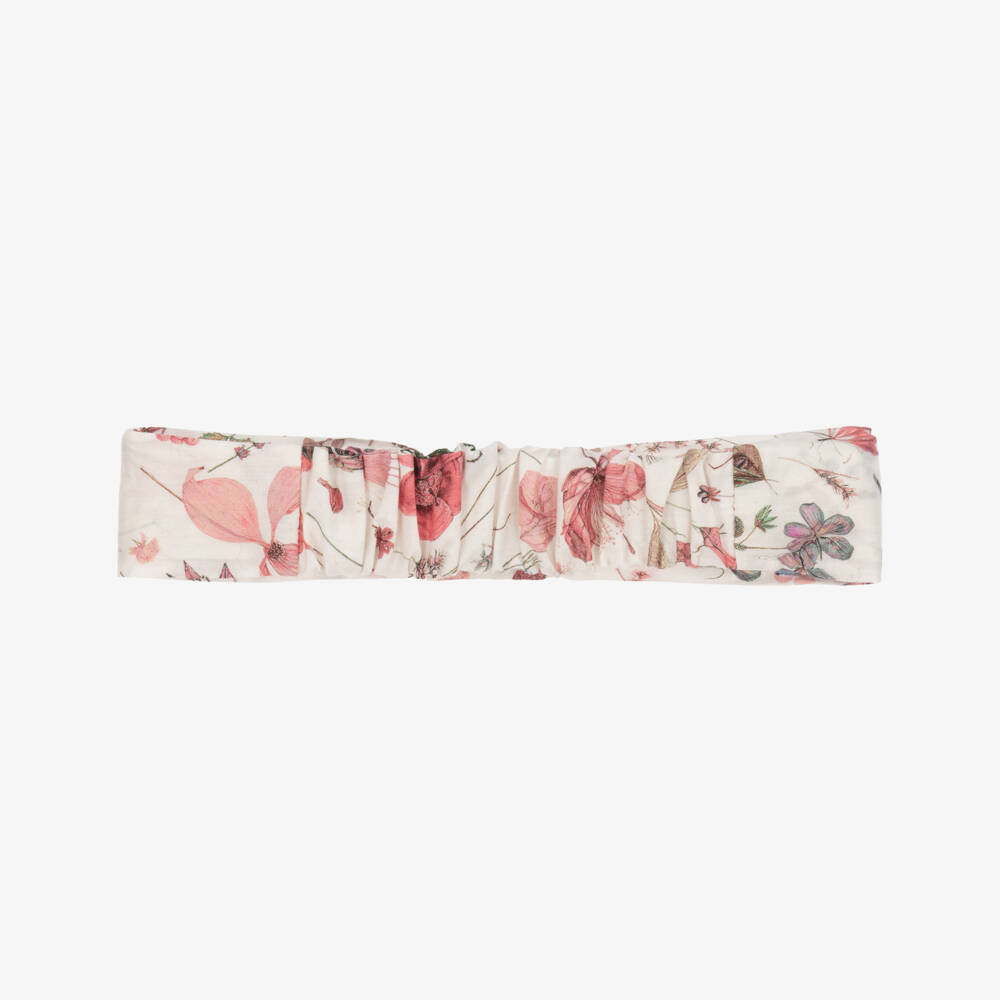 Tartine et Chocolat-Girls Ivory & Pink Floral Cotton Headband | Childrensalon Outlet