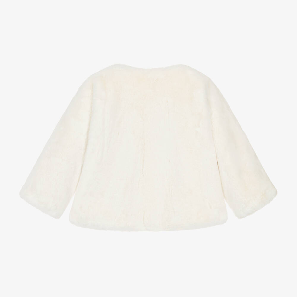 Tartine et Chocolat-Girls Ivory Plush Fur Coat | Childrensalon Outlet