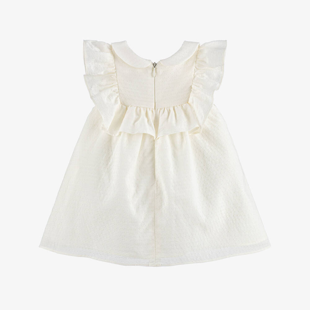 Tartine et Chocolat-Girls Ivory Ruffle Dress with Lace Trim | Childrensalon Outlet