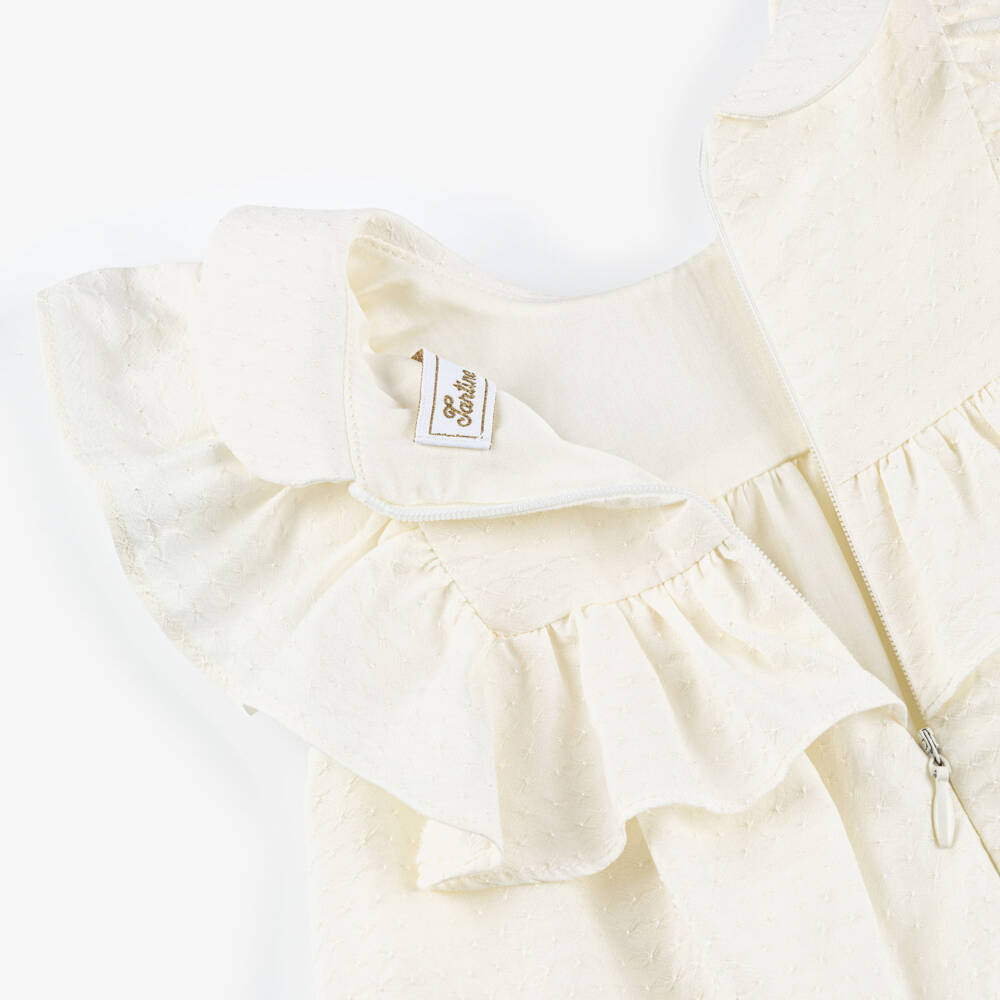 Tartine et Chocolat-Girls Ivory Ruffle Dress with Lace Trim | Childrensalon Outlet