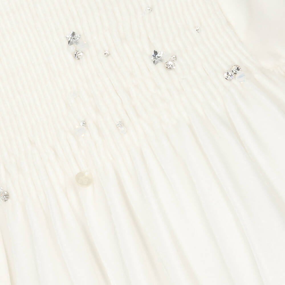 Tartine et Chocolat-فستان مطرز سموكينغ حرير مخمل لون عاجي | Childrensalon Outlet