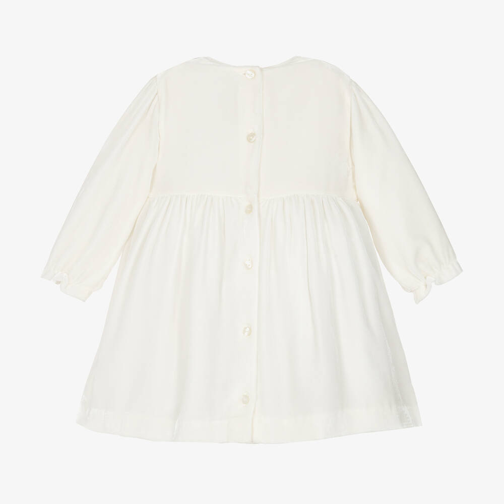 Tartine et Chocolat-فستان مطرز سموكينغ حرير مخمل لون عاجي | Childrensalon Outlet