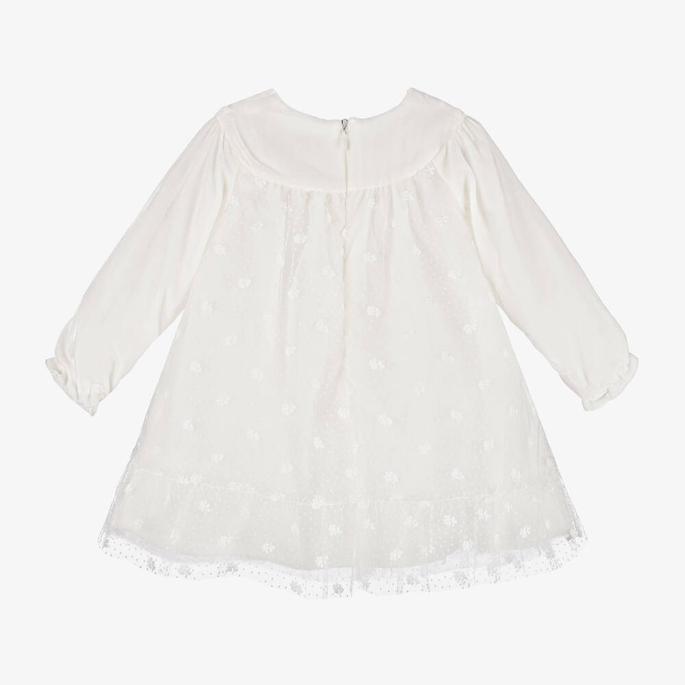 Tartine et Chocolat-Кремовое платье из шелкового бархата и тюля | Childrensalon Outlet