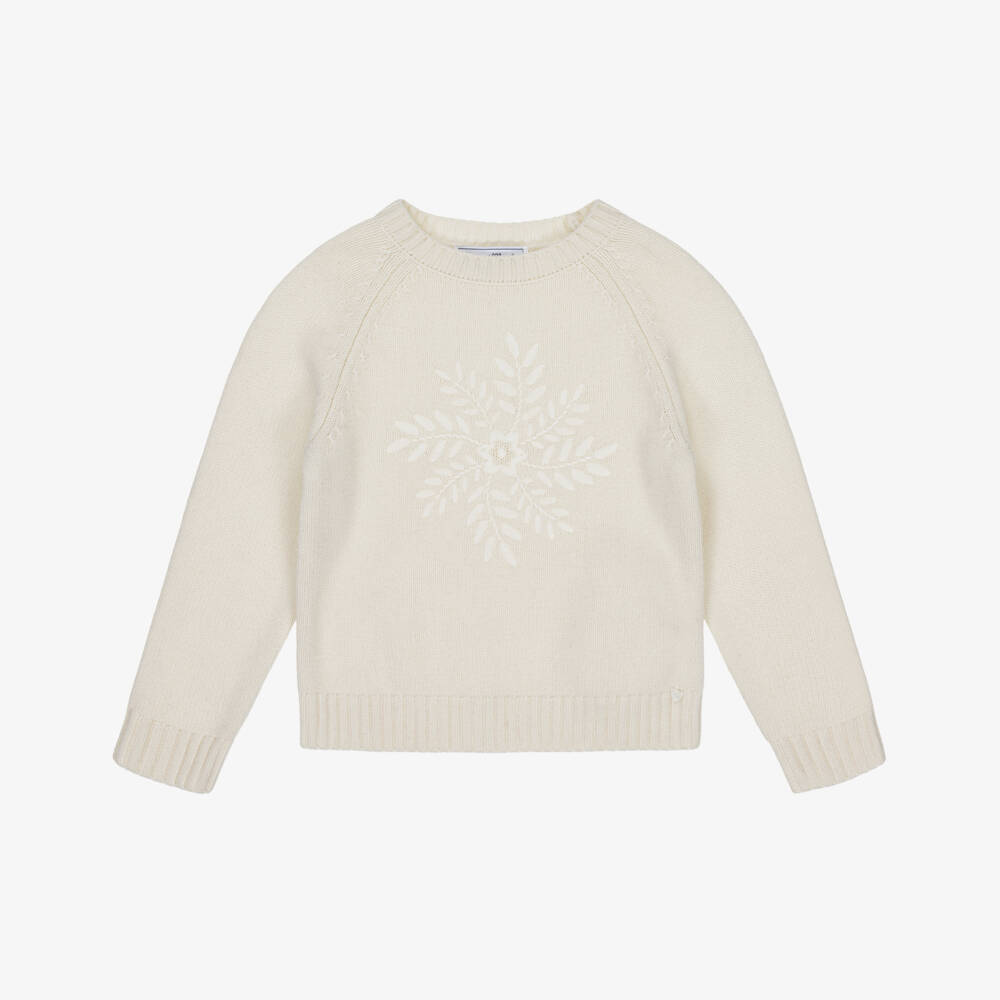 Tartine et Chocolat-Girls Ivory Snowflake Wool Knit Jumper | Childrensalon Outlet