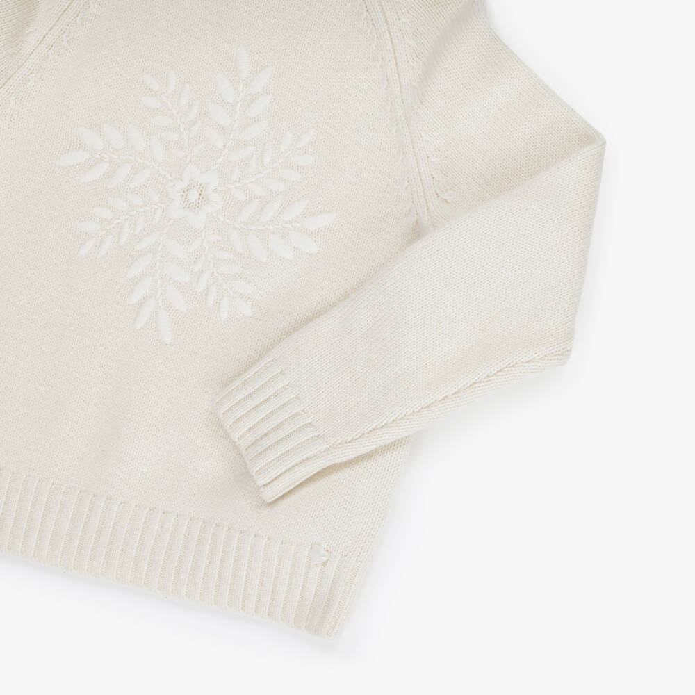 Tartine et Chocolat-Girls Ivory Snowflake Wool Knit Jumper | Childrensalon Outlet