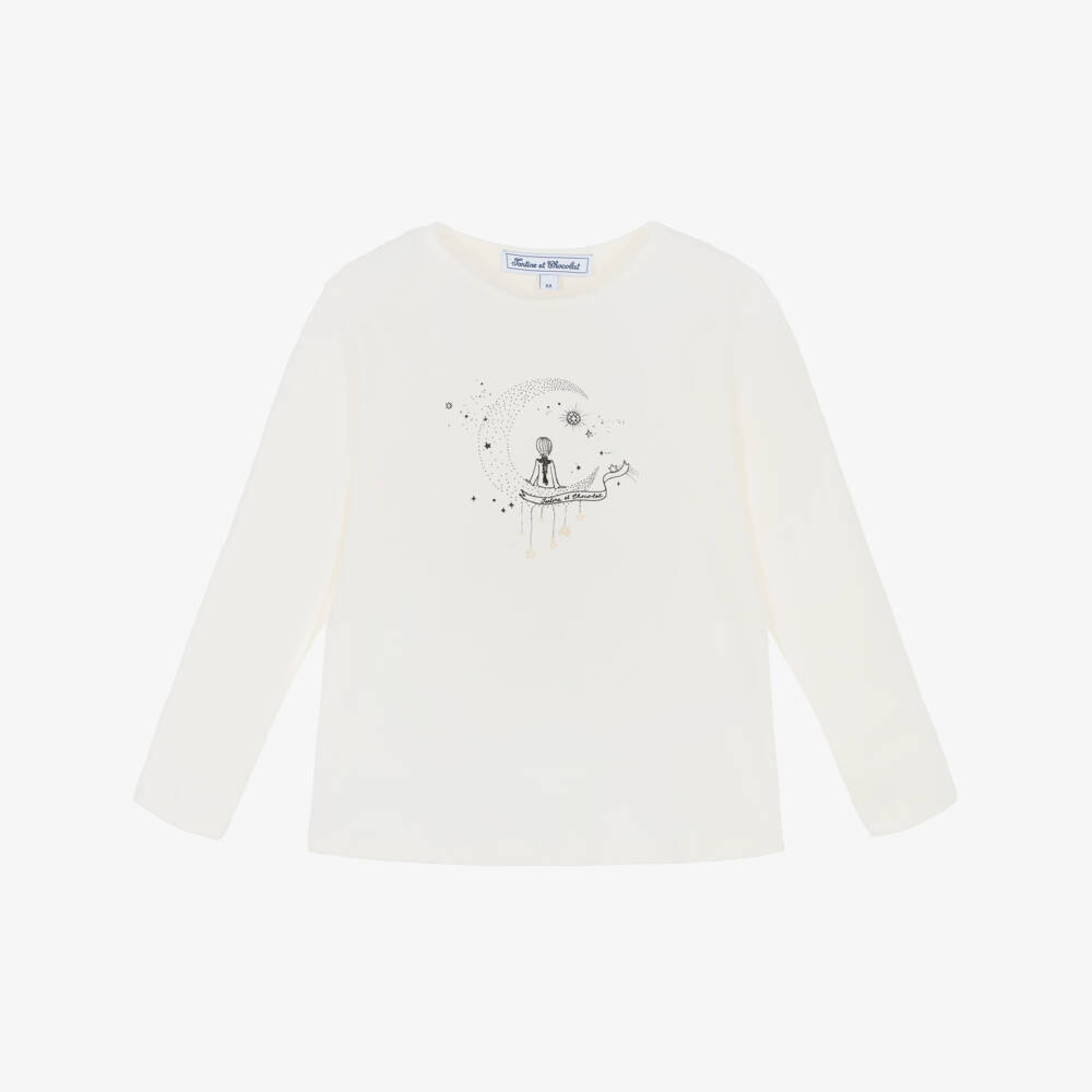Tartine et Chocolat-Girls Ivory Starry Dream Print Cotton Jersey Top | Childrensalon Outlet