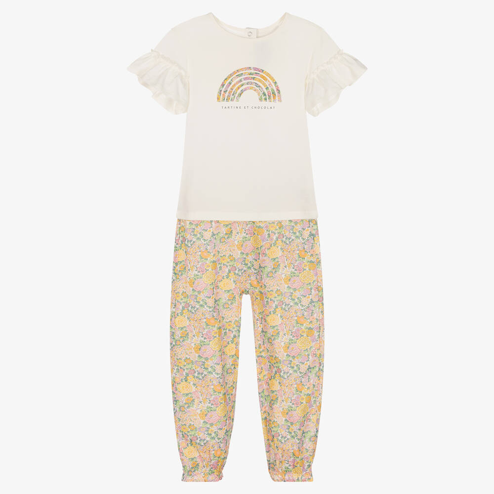 Tartine et Chocolat-Girls Ivory T-Shirt & Liberty Floral Trouser Set | Childrensalon Outlet