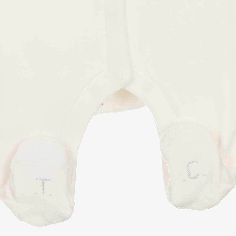 Tartine et Chocolat-Girls Ivory Velour Bunny Babygrow | Childrensalon Outlet