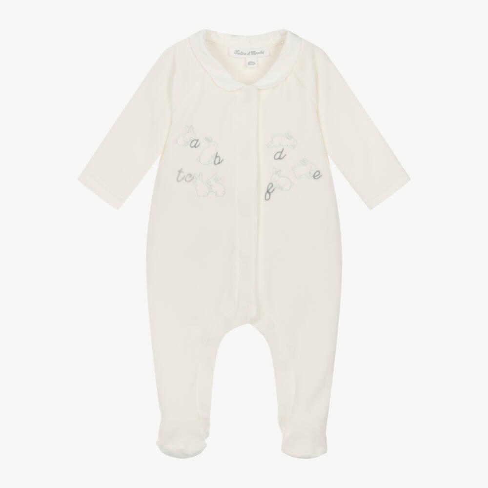 Tartine et Chocolat-Girls Ivory Velour Bunny Babygrow | Childrensalon Outlet