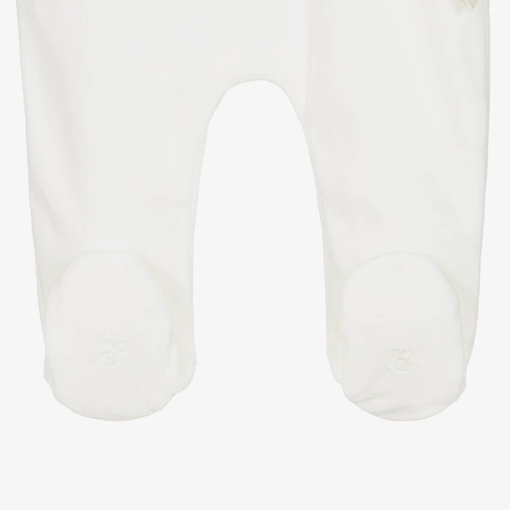 Tartine et Chocolat-Кремовый велюровый комбинезон с кружевными рюшами | Childrensalon Outlet